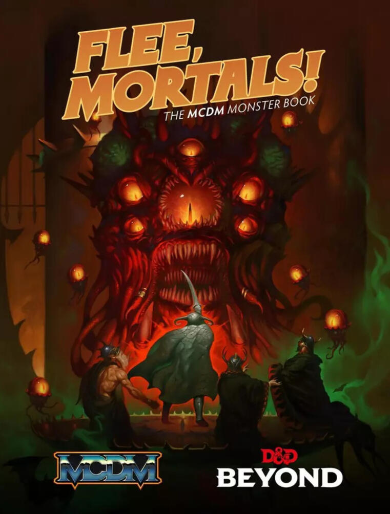 Flee, Mortals! Cover, with MCDM and DND Beyond logos along the bottom.